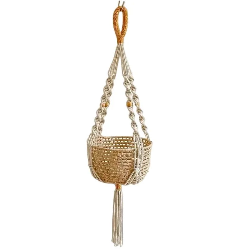 Makramee-Pflanzenaufhänger für den Innenbereich, zum Aufhängen, Pflanzkorb, gewebtes Baumwollseil, Blumentopf, gehäkelter Pflanzenhalter, Ständer für Boho-Heimdekoration