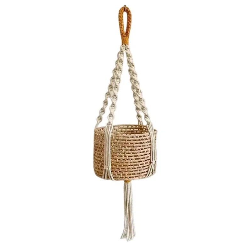 Makramee-Pflanzenaufhänger für den Innenbereich, zum Aufhängen, Pflanzkorb, gewebtes Baumwollseil, Blumentopf, gehäkelter Pflanzenhalter, Ständer für Boho-Heimdekoration