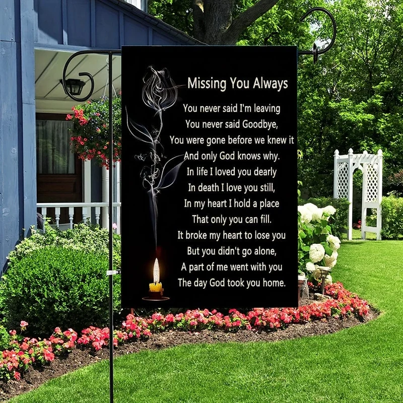 1 Stück, „Ich vermisse dich immer, es hat mir das Herz gebrochen, dich zu verlieren“, doppelseitige Gedenkflagge, Gartenhofflaggen, Friedhofsdekorationen für Grab im Freien, kein Fahnenmast