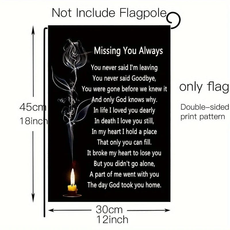 1 Stück, „Ich vermisse dich immer, es hat mir das Herz gebrochen, dich zu verlieren“, doppelseitige Gedenkflagge, Gartenhofflaggen, Friedhofsdekorationen für Grab im Freien, kein Fahnenmast