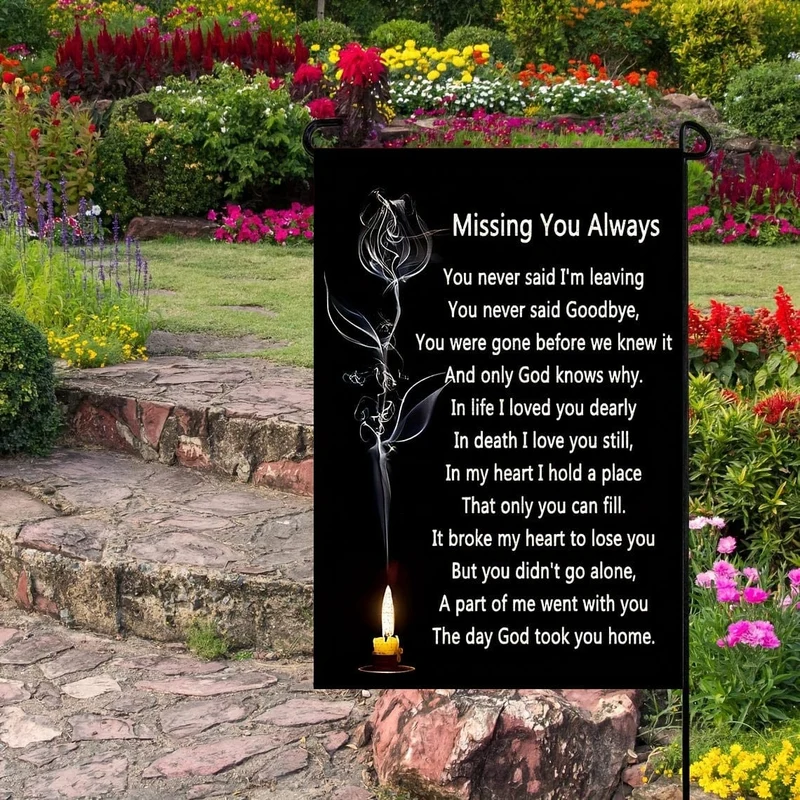 1 Stück, „Ich vermisse dich immer, es hat mir das Herz gebrochen, dich zu verlieren“, doppelseitige Gedenkflagge, Gartenhofflaggen, Friedhofsdekorationen für Grab im Freien, kein Fahnenmast