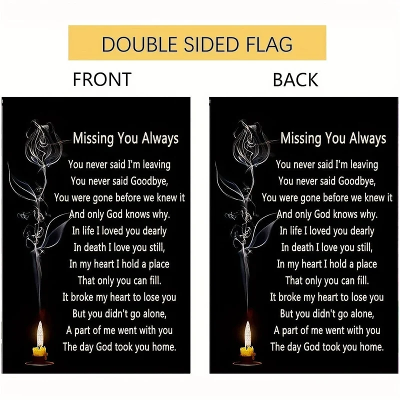 1 Stück, „Ich vermisse dich immer, es hat mir das Herz gebrochen, dich zu verlieren“, doppelseitige Gedenkflagge, Gartenhofflaggen, Friedhofsdekorationen für Grab im Freien, kein Fahnenmast