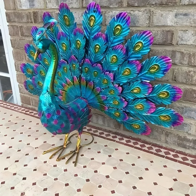 1 Stück, Pfauenstatue-Dekoration, Metall-Pfau-Außenstatue, Hinterhof-Dekoration, 3D-Garten-Pfau-Yard-Kunst, schöne Pfauenstatue-Dekoration, für den Außenbereich, Veranda, Terrasse, blaue Vogel-Rasenornamente