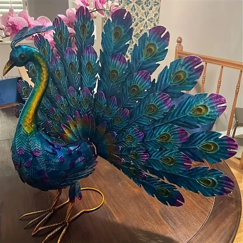 1 Stück, Pfauenstatue-Dekoration, Metall-Pfau-Außenstatue, Hinterhof-Dekoration, 3D-Garten-Pfau-Yard-Kunst, schöne Pfauenstatue-Dekoration, für den Außenbereich, Veranda, Terrasse, blaue Vogel-Rasenornamente