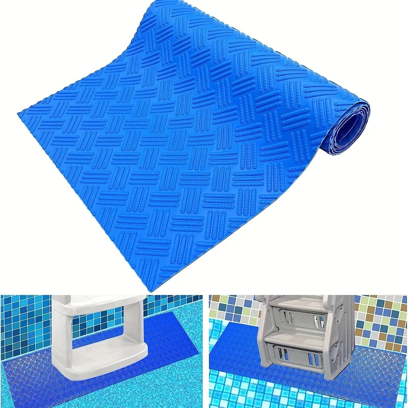 1 Stück, Schwimmbadleitermatte – Schutzpolsterstufe mit rutschfester Textur, blau, mittelgroß, 91.44 x 22.86 cm und 91.44 x 91.44 cm, Gartengeräte und Schwimmbadzubehör, Schwimmbecken-Drift-Schwimmbadzubehör