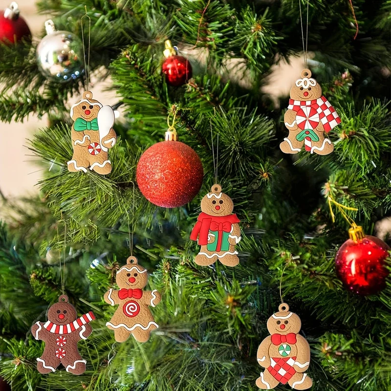 10 Stück Mini-Lebkuchenmann-Ornamente für den Weihnachtsbaum, verschiedene Lebkuchenfiguren aus Kunststoff, Ornamente für Weihnachtsbaum-Hängedekorationen, 3.81 cm Höhe