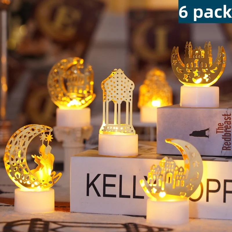 6er-Pack Ramadan-Dekorationslichter, Eid-Dekorationen, Ramadan Eid-Lichter, dekorative Tischlichter, Ramadan-LED-Lichter, geeignet für Ramadan Outdoor Home Mubarak Eid-Dekorationen Ramadan