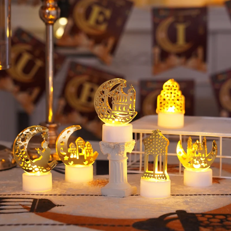 6er-Pack Ramadan-Dekorationslichter, Eid-Dekorationen, Ramadan Eid-Lichter, dekorative Tischlichter, Ramadan-LED-Lichter, geeignet für Ramadan Outdoor Home Mubarak Eid-Dekorationen Ramadan