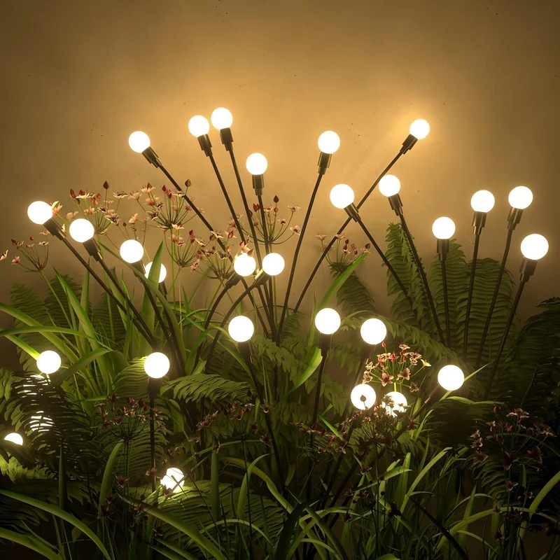 5 Stück 30 LED-Solar-Glühwürmchen, verbesserte Solarversion, 8 Blinkmodi mit Fernbedienung – wasserdichte Solar-Gartenleuchten für Wege, Terrassen und Terrassen, schwingende Gartendekoration, 200.0 cm x 200.0 cm