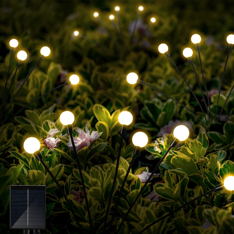 5 Stück 30 LED-Solar-Glühwürmchen, verbesserte Solarversion, 8 Blinkmodi mit Fernbedienung – wasserdichte Solar-Gartenleuchten für Wege, Terrassen und Terrassen, schwingende Gartendekoration, 200.0 cm x 200.0 cm