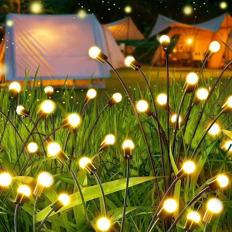 5 Stück 30 LED-Solar-Glühwürmchen, verbesserte Solarversion, 8 Blinkmodi mit Fernbedienung – wasserdichte Solar-Gartenleuchten für Wege, Terrassen und Terrassen, schwingende Gartendekoration, 200.0 cm x 200.0 cm