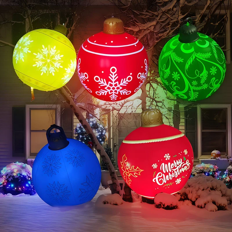1 x aufblasbarer Weihnachts-Schneeflocken-Ball, 60.96 cm, aufblasbarer Weihnachts-Dekorationsball aus PVC für Outdoor, Garten, Rasen, Terrasse, Hof, Kunstdekoration