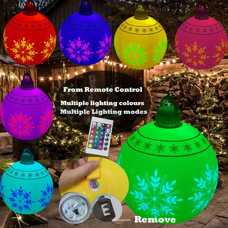 1 x aufblasbarer Weihnachts-Schneeflocken-Ball, 60.96 cm, aufblasbarer Weihnachts-Dekorationsball aus PVC für Outdoor, Garten, Rasen, Terrasse, Hof, Kunstdekoration