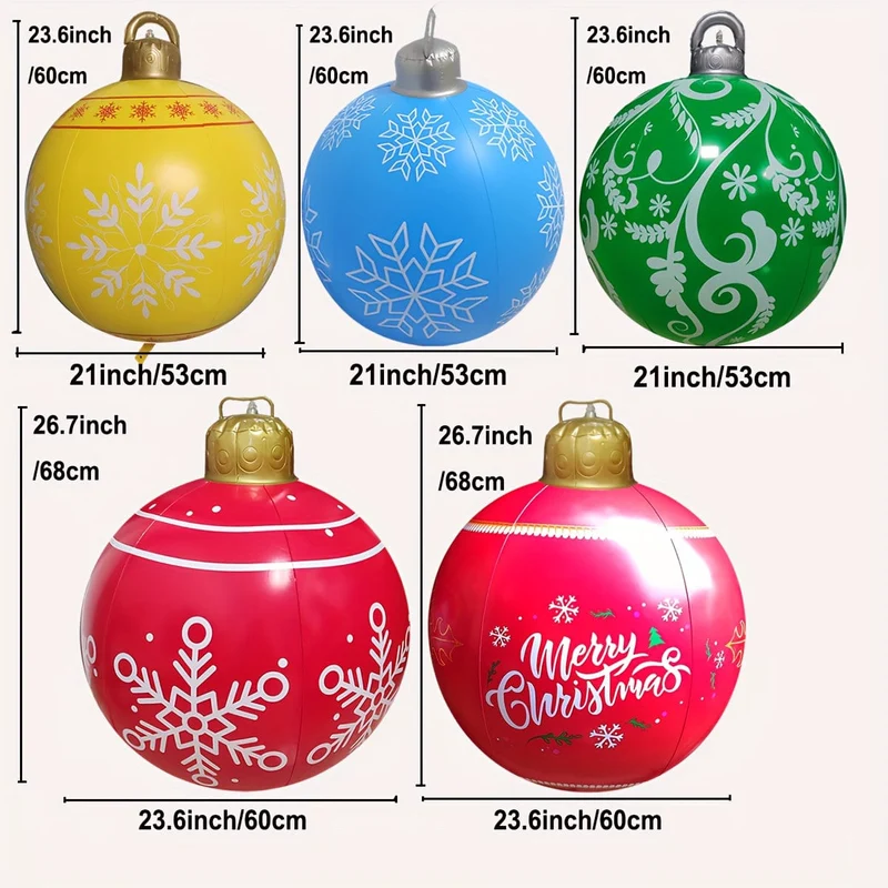 1 x aufblasbarer Weihnachts-Schneeflocken-Ball, 60.96 cm, aufblasbarer Weihnachts-Dekorationsball aus PVC für Outdoor, Garten, Rasen, Terrasse, Hof, Kunstdekoration