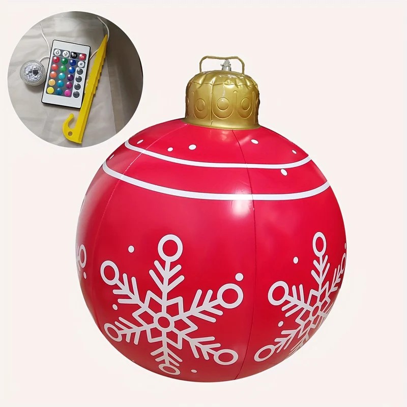 1 x aufblasbarer Weihnachts-Schneeflocken-Ball, 60.96 cm, aufblasbarer Weihnachts-Dekorationsball aus PVC für Outdoor, Garten, Rasen, Terrasse, Hof, Kunstdekoration