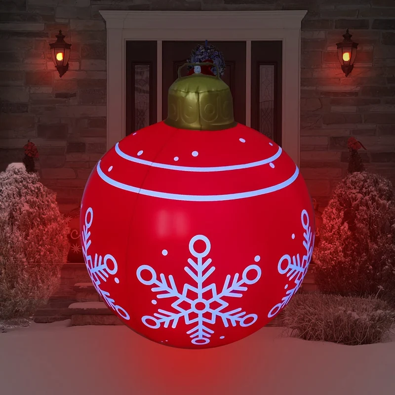 1 x aufblasbarer Weihnachts-Schneeflocken-Ball, 60.96 cm, aufblasbarer Weihnachts-Dekorationsball aus PVC für Outdoor, Garten, Rasen, Terrasse, Hof, Kunstdekoration