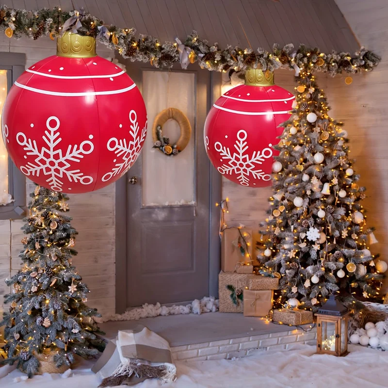 1 x aufblasbarer Weihnachts-Schneeflocken-Ball, 60.96 cm, aufblasbarer Weihnachts-Dekorationsball aus PVC für Outdoor, Garten, Rasen, Terrasse, Hof, Kunstdekoration
