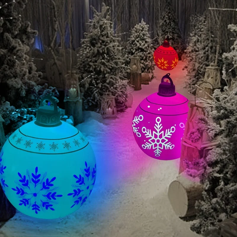 1 x aufblasbarer Weihnachts-Schneeflocken-Ball, 60.96 cm, aufblasbarer Weihnachts-Dekorationsball aus PVC für Outdoor, Garten, Rasen, Terrasse, Hof, Kunstdekoration