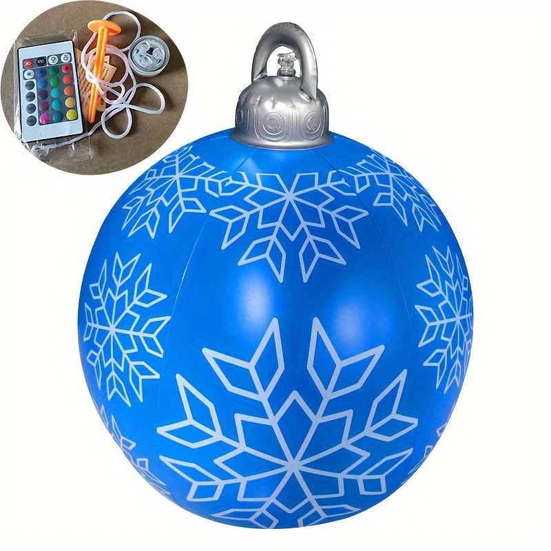 1 x aufblasbarer Weihnachts-Schneeflocken-Ball, 60.96 cm, aufblasbarer Weihnachts-Dekorationsball aus PVC für Outdoor, Garten, Rasen, Terrasse, Hof, Kunstdekoration