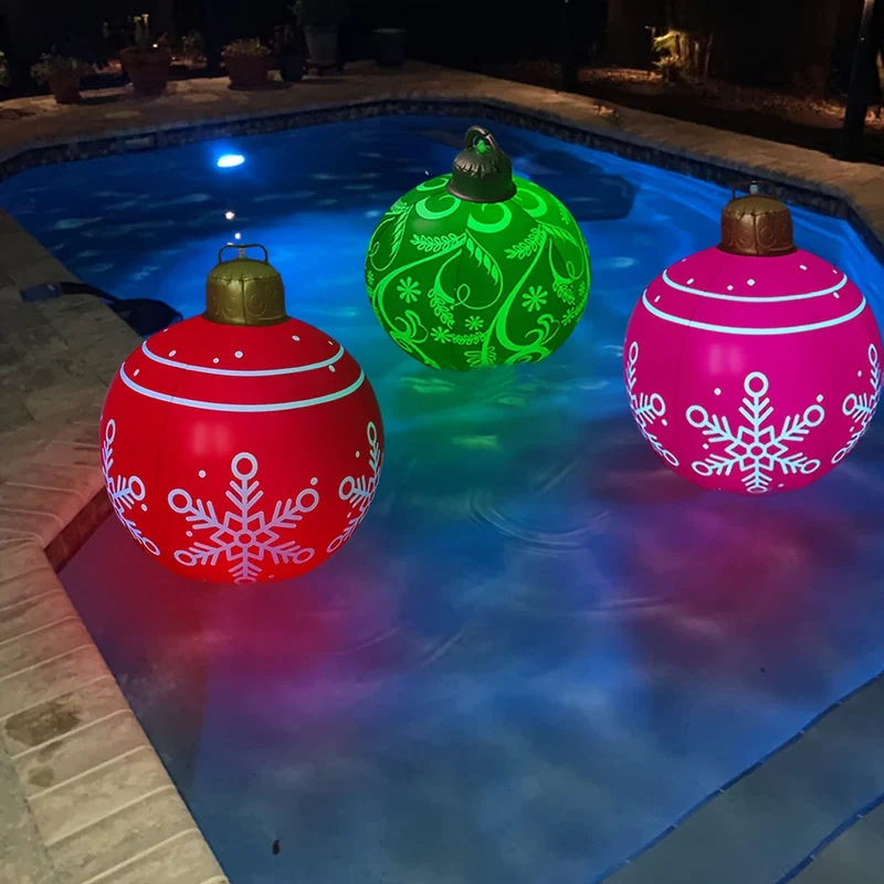 1 x aufblasbarer Weihnachts-Schneeflocken-Ball, 60.96 cm, aufblasbarer Weihnachts-Dekorationsball aus PVC für Outdoor, Garten, Rasen, Terrasse, Hof, Kunstdekoration