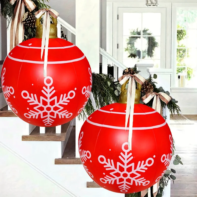 1 x aufblasbarer Weihnachts-Schneeflocken-Ball, 60.96 cm, aufblasbarer Weihnachts-Dekorationsball aus PVC für Outdoor, Garten, Rasen, Terrasse, Hof, Kunstdekoration