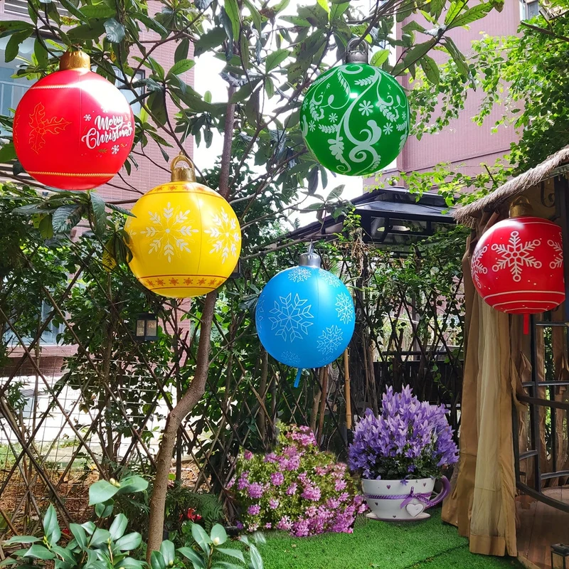 1 x aufblasbarer Weihnachts-Schneeflocken-Ball, 60.96 cm, aufblasbarer Weihnachts-Dekorationsball aus PVC für Outdoor, Garten, Rasen, Terrasse, Hof, Kunstdekoration