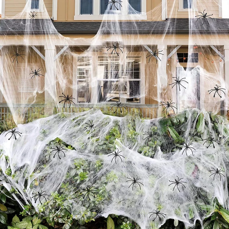 Set, Halloween-Spinnennetz-Dekor, riesiges Spinnennetz mit gefälschter Spinne, Halloween-Dekorationen für drinnen und draußen, Halloween-Hofdekorationen für Zuhause