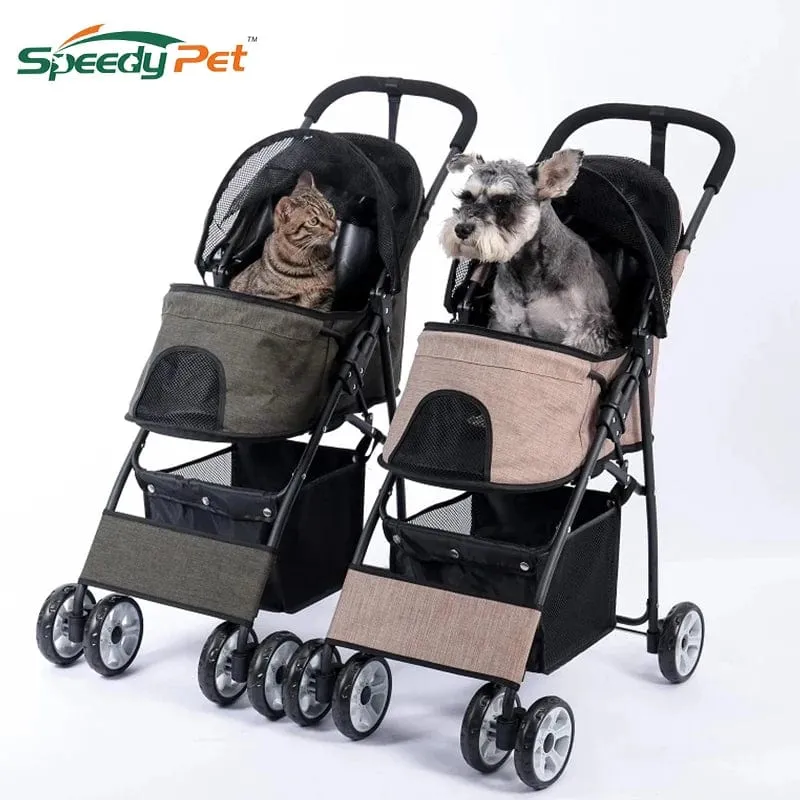 Faltbarer Haustier-Kinderwagen mit 4 Rädern, Reisekinderwagen für Hunde, Jogger mit Ablagekorb für Welpen, Katzen, Haustierbedarf für den Außenbereich