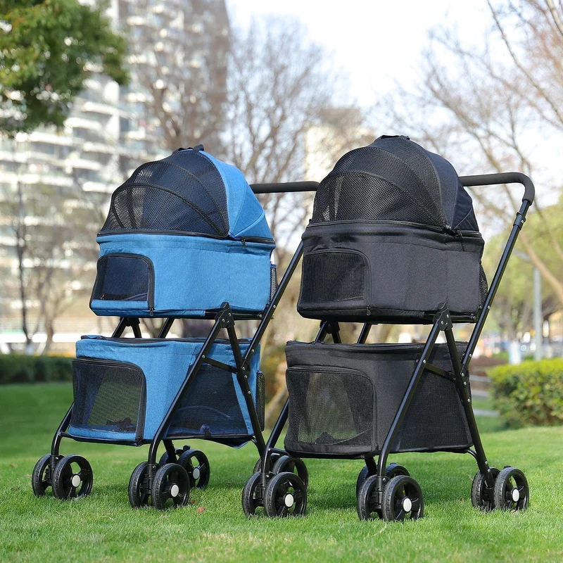 Faltbarer Haustier-Kinderwagen mit 4 Rädern, Reisekinderwagen für Hunde, Jogger mit Ablagekorb für Welpen, Katzen, Haustierbedarf für den Außenbereich