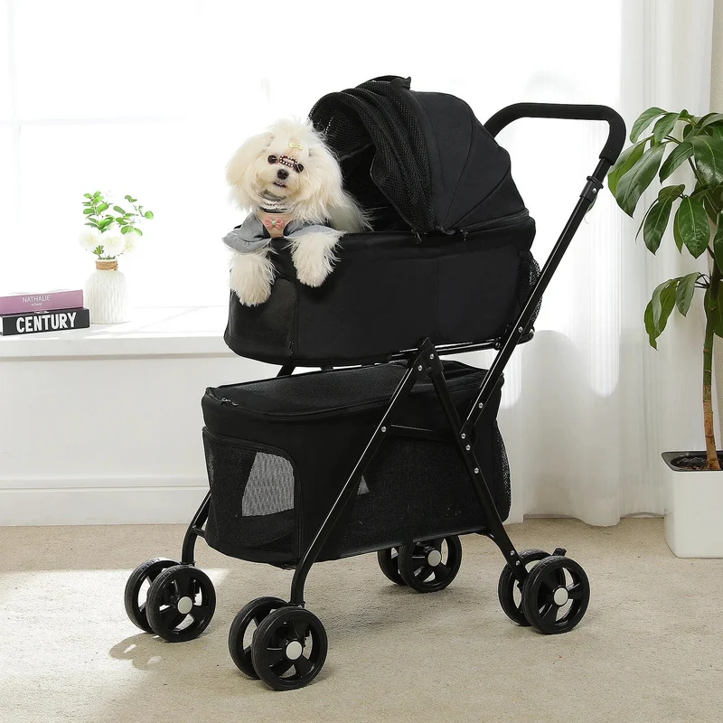 Faltbarer Haustier-Kinderwagen mit 4 Rädern, Reisekinderwagen für Hunde, Jogger mit Ablagekorb für Welpen, Katzen, Haustierbedarf für den Außenbereich