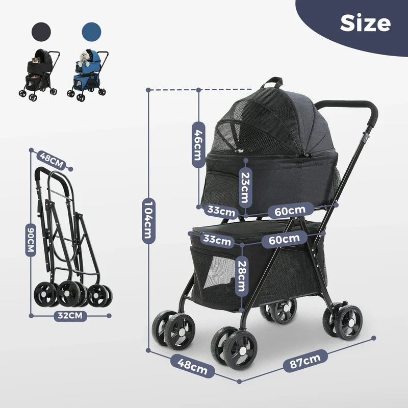 Faltbarer Haustier-Kinderwagen mit 4 Rädern, Reisekinderwagen für Hunde, Jogger mit Ablagekorb für Welpen, Katzen, Haustierbedarf für den Außenbereich
