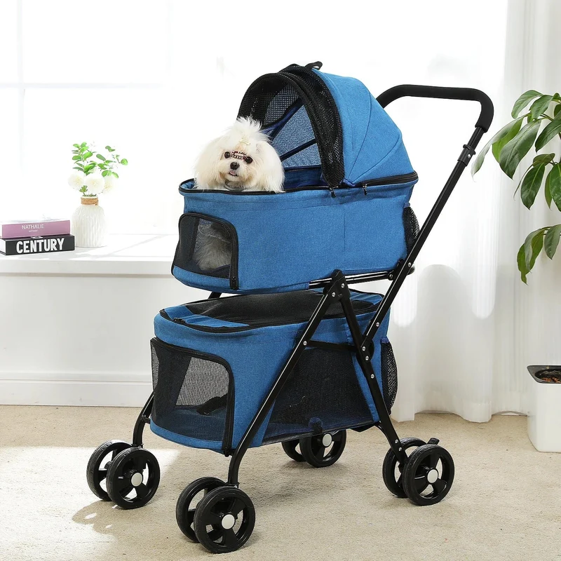 Faltbarer Haustier-Kinderwagen mit 4 Rädern, Reisekinderwagen für Hunde, Jogger mit Ablagekorb für Welpen, Katzen, Haustierbedarf für den Außenbereich