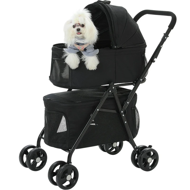 Faltbarer Haustier-Kinderwagen mit 4 Rädern, Reisekinderwagen für Hunde, Jogger mit Ablagekorb für Welpen, Katzen, Haustierbedarf für den Außenbereich