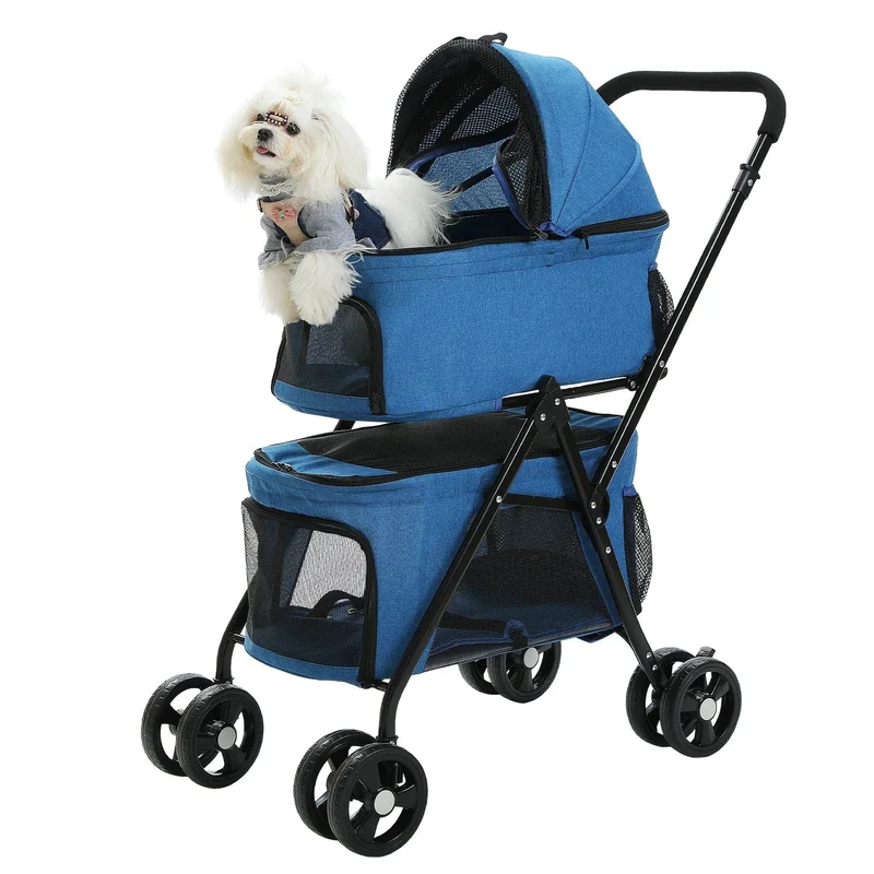 Faltbarer Haustier-Kinderwagen mit 4 Rädern, Reisekinderwagen für Hunde, Jogger mit Ablagekorb für Welpen, Katzen, Haustierbedarf für den Außenbereich
