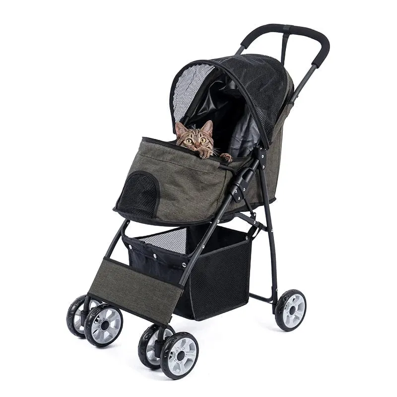 Faltbarer Haustier-Kinderwagen mit 4 Rädern, Reisekinderwagen für Hunde, Jogger mit Ablagekorb für Welpen, Katzen, Haustierbedarf für den Außenbereich