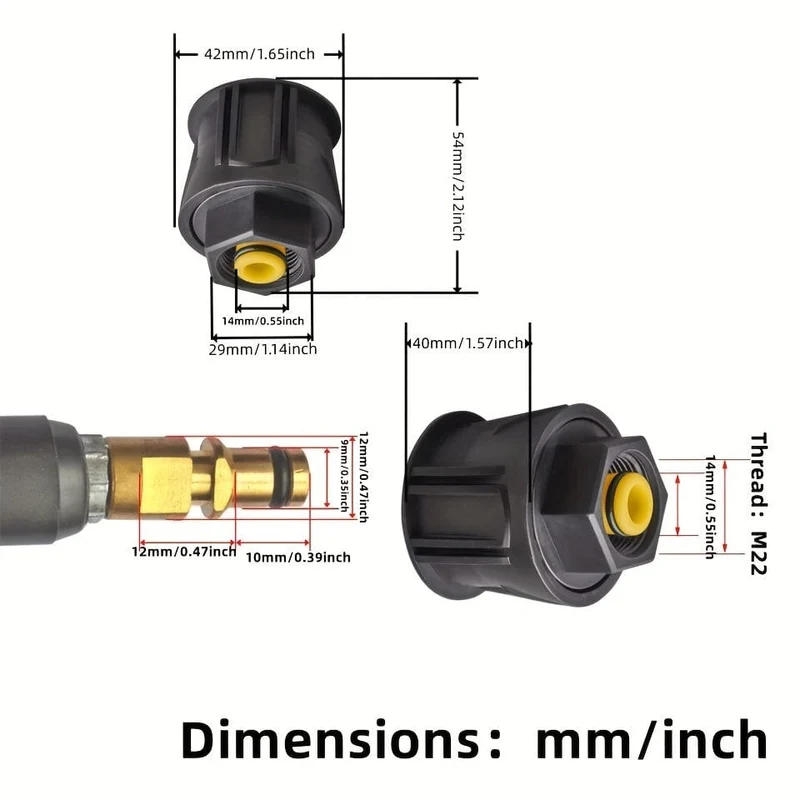 Rüsten Sie Ihren Hochdruckreiniger mit einem 1-teiligen Hochdruck-Schnellmontageadapter auf – kompatibel mit Schläuchen der K2-K7-Serie und M22-14-mm-Innengewinde