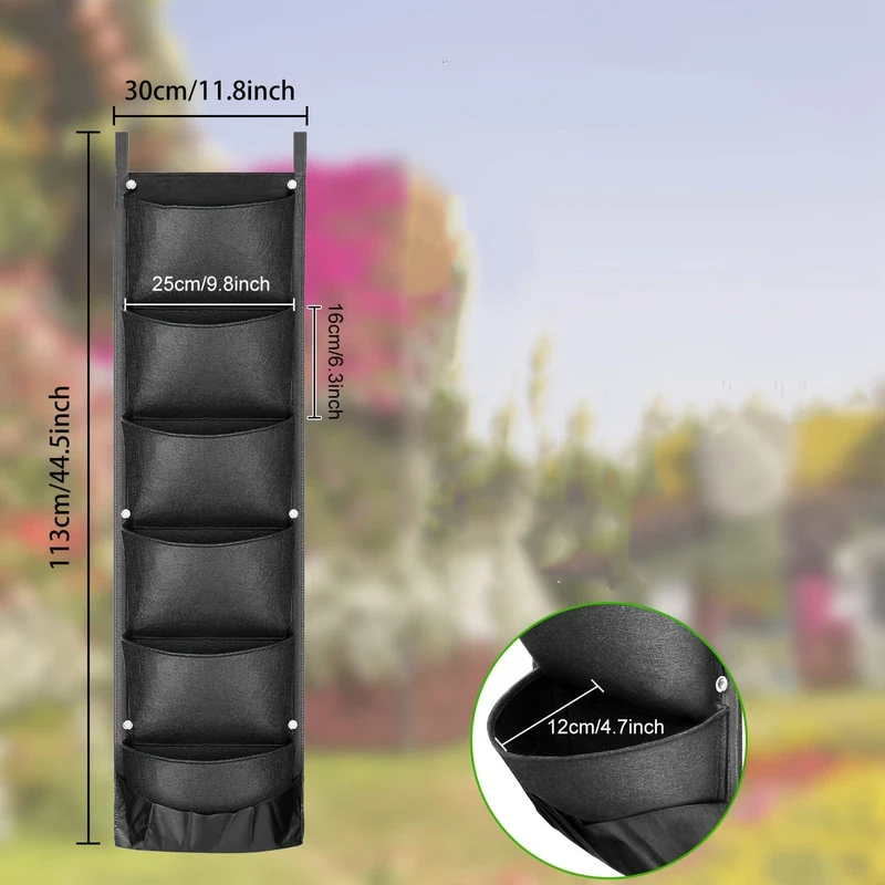 1 Packung, hängende Pflanzgefäße, Wandpflanzgefäß für Pflanzen im Innen- und Außenbereich, Geländer, Balkon, Kräuterpflanzgefäß, eine Packung mit 6 Taschen, neues, verbessertes vertikales Gartengeschenk für alle, die gerne pflanzen