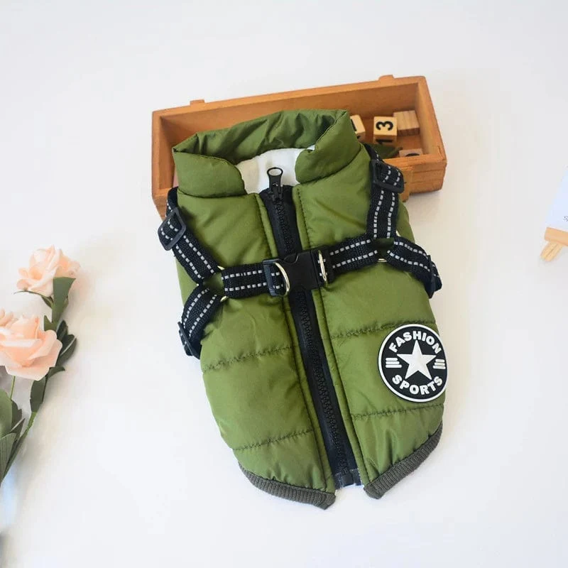 Haustier-Hundejacke mit Geschirr, warme Winter-Hundekleidung, wasserdichter Hundemantel für kleine große Hunde, Chihuahua, französische Bulldogge