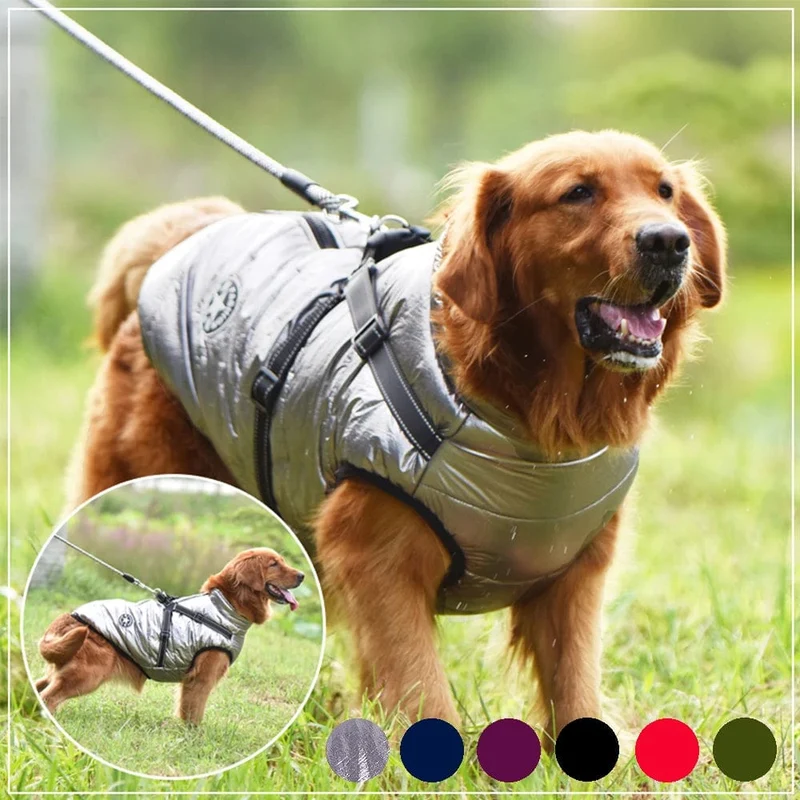 Haustier-Hundejacke mit Geschirr, warme Winter-Hundekleidung, wasserdichter Hundemantel für kleine große Hunde, Chihuahua, französische Bulldogge