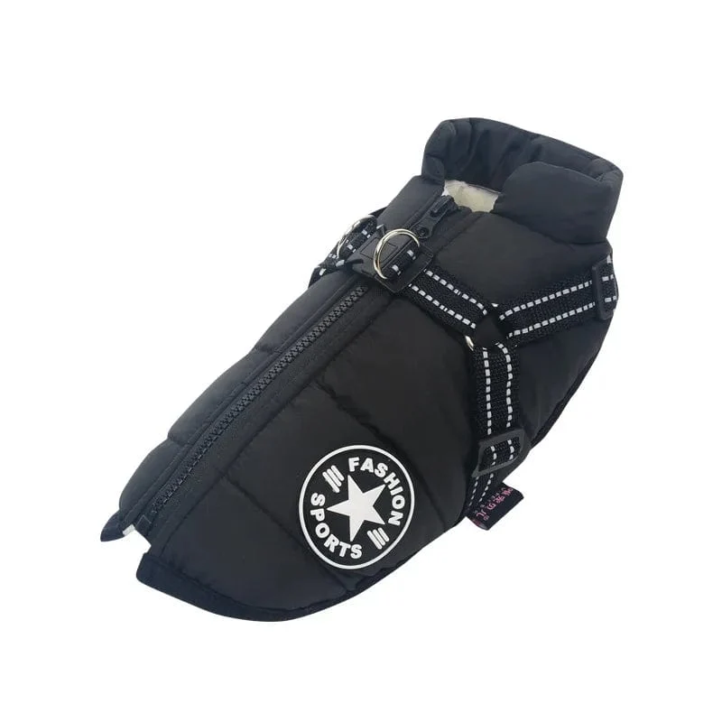 Haustier-Hundejacke mit Geschirr, warme Winter-Hundekleidung, wasserdichter Hundemantel für kleine große Hunde, Chihuahua, französische Bulldogge