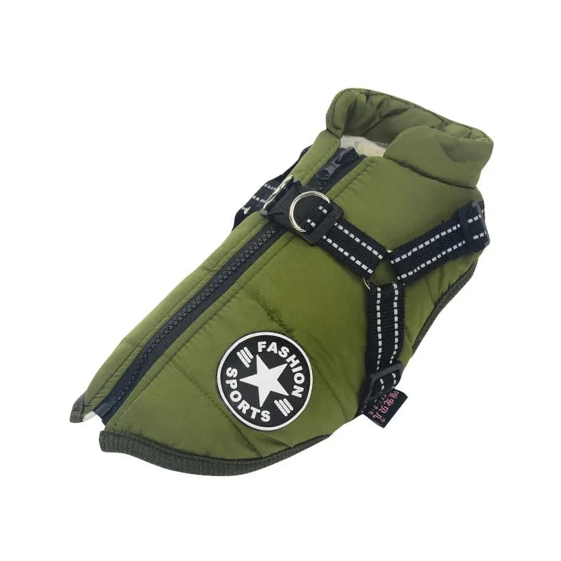 Haustier-Hundejacke mit Geschirr, warme Winter-Hundekleidung, wasserdichter Hundemantel für kleine große Hunde, Chihuahua, französische Bulldogge