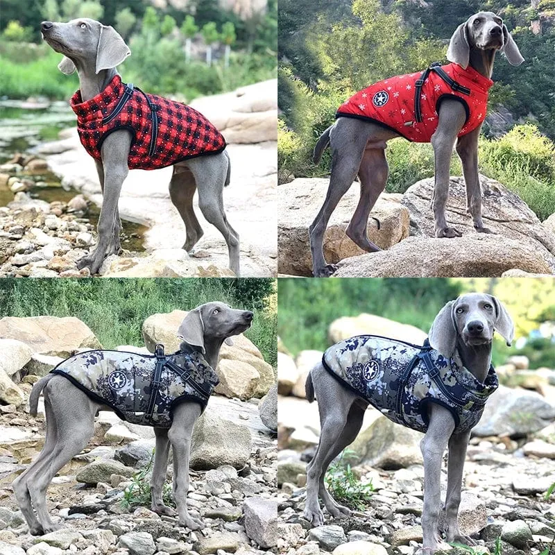 Große Haustier-Hundejacke mit Geschirr, warme Winter-Hundekleidung für Labrador, wasserdichter großer Hundemantel, Chihuahua, französische Bulldoggen-Outfits