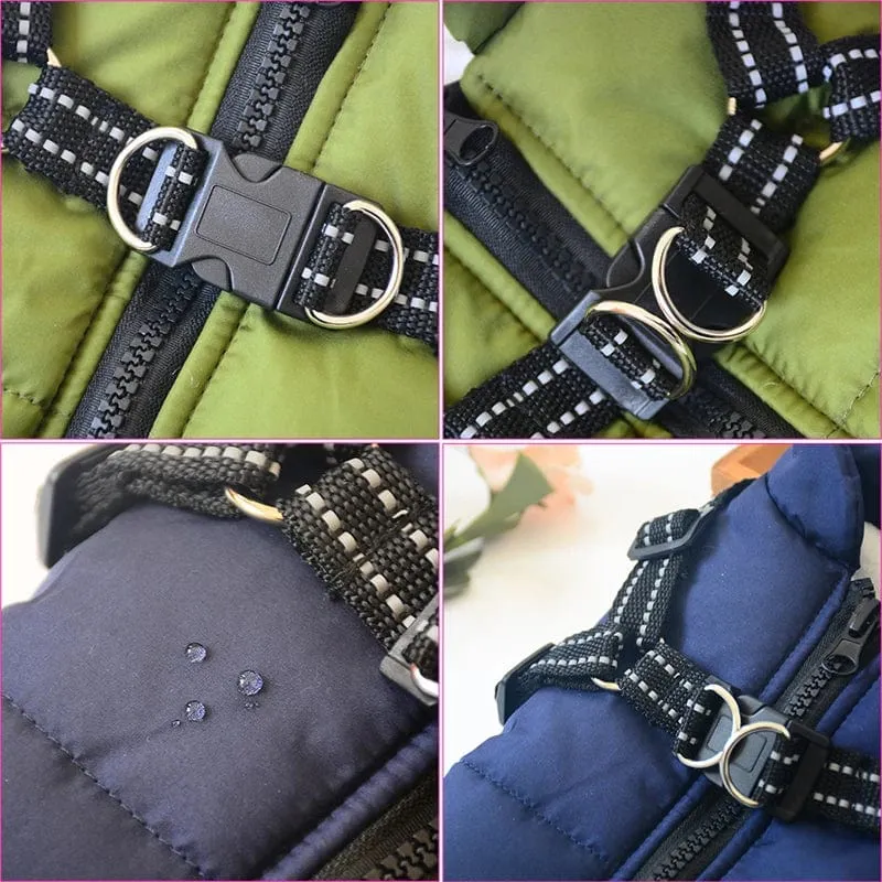 Große Haustier-Hundejacke mit Geschirr, warme Winter-Hundekleidung für Labrador, wasserdichter großer Hundemantel, Chihuahua, französische Bulldoggen-Outfits