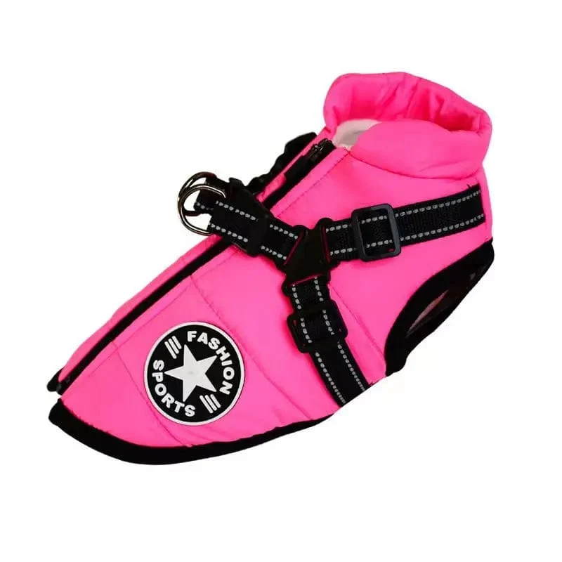 Große Haustier-Hundejacke mit Geschirr, warme Winter-Hundekleidung für Labrador, wasserdichter großer Hundemantel, Chihuahua, französische Bulldoggen-Outfits