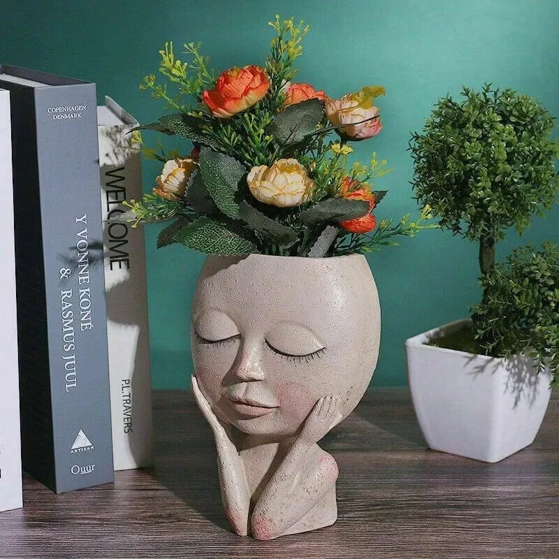 Puppe Kleines Mädchen Sukkulenten Blumentopf Boden Einfache Charakter Statue Outdoor Landschaft Garten Dekoration Porträt Ornament