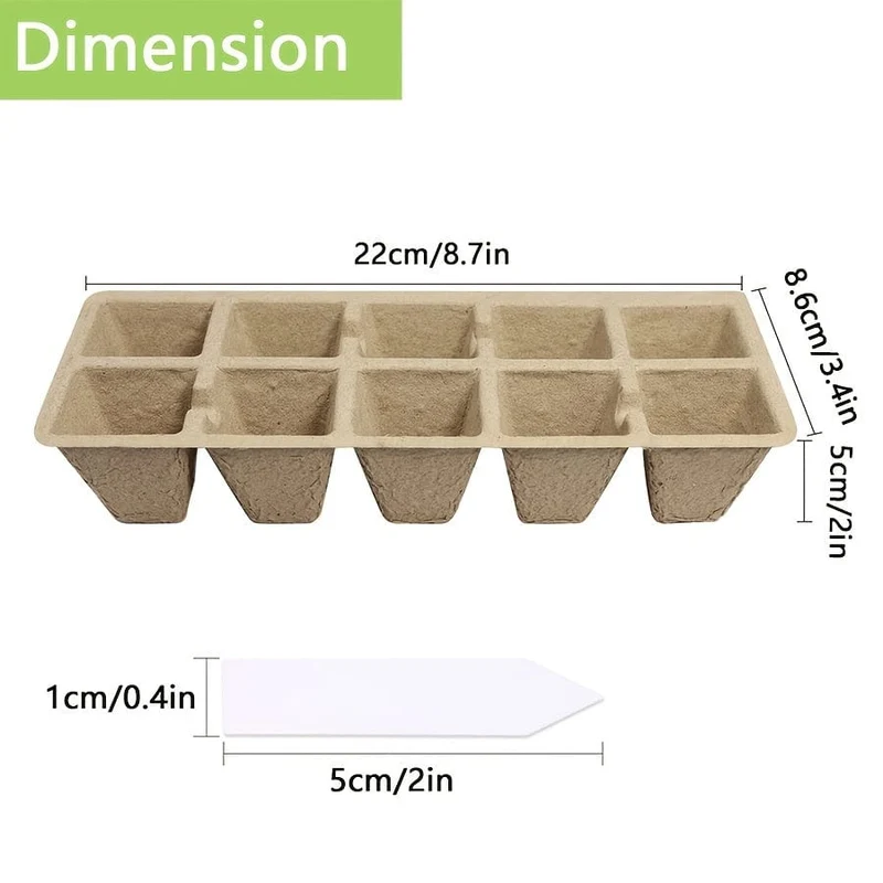 100 Zellen Setzlingstöpfe, Startschalen mit 50 Etiketten, 10 Stück Torftöpfe, Setzlingstöpfe, biologisch abbaubar, Setzling-Starter-Set, Keimpflanzen-Starterschalen