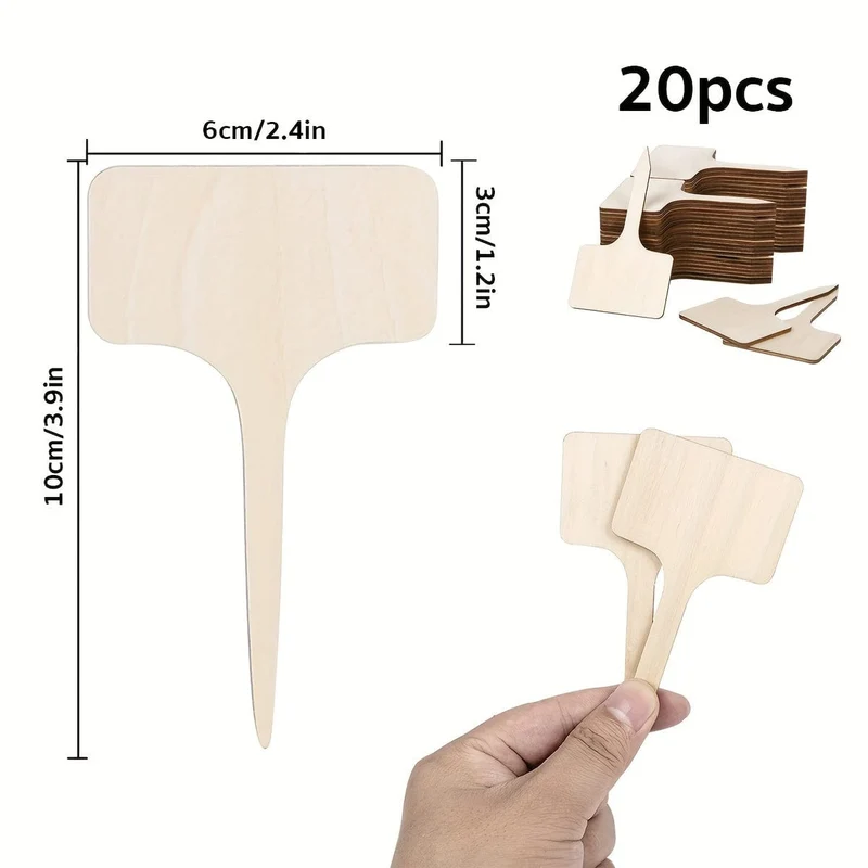 20 Stück, Bambus-Pflanzenetiketten, T-Typ, Holz-Pflanzenschilder, Gartenmarkierungen für Samen, Töpfe, Kräuter, Blumen, Gemüse (6 x 10 cm)
