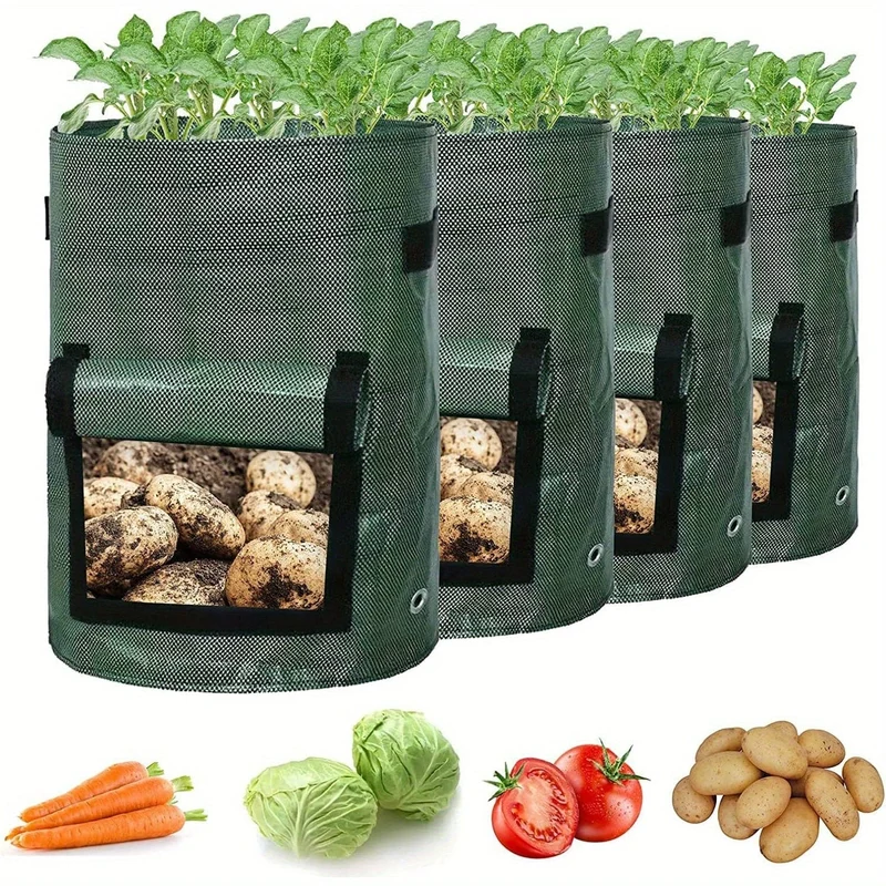 4 Stück Kartoffel-Pflanzbeutel, Kartoffelpflanzgefäße mit Klappe und Griffen, Gemüsegarten-Pflanzbeutel für Zwiebeln, Obst, Tomaten, Karotten (26.5 l)