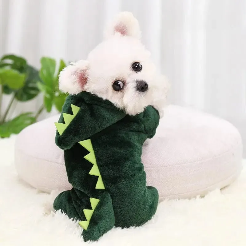 Hunde- und Katzenkleidung, lustige Dinosaurier-Form, Herbst und Winter, warmer Plüschmantel, niedliche, schrullige Haustier-Kapuzenkleidung