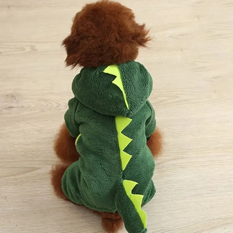 Hunde- und Katzenkleidung, lustige Dinosaurier-Form, Herbst und Winter, warmer Plüschmantel, niedliche, schrullige Haustier-Kapuzenkleidung